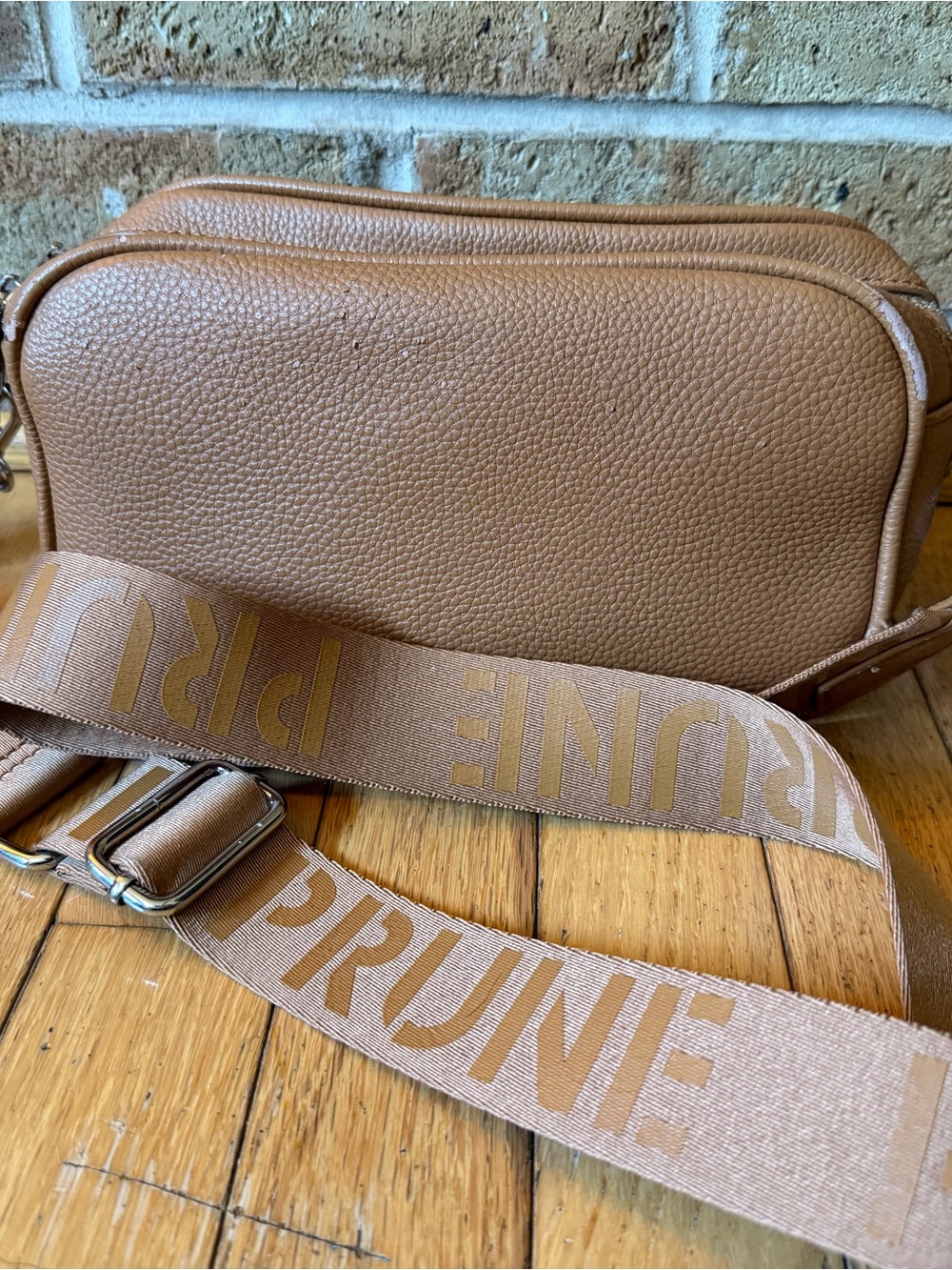 Prune Brown Pebbled Leather Belt Bag with Logo Strap